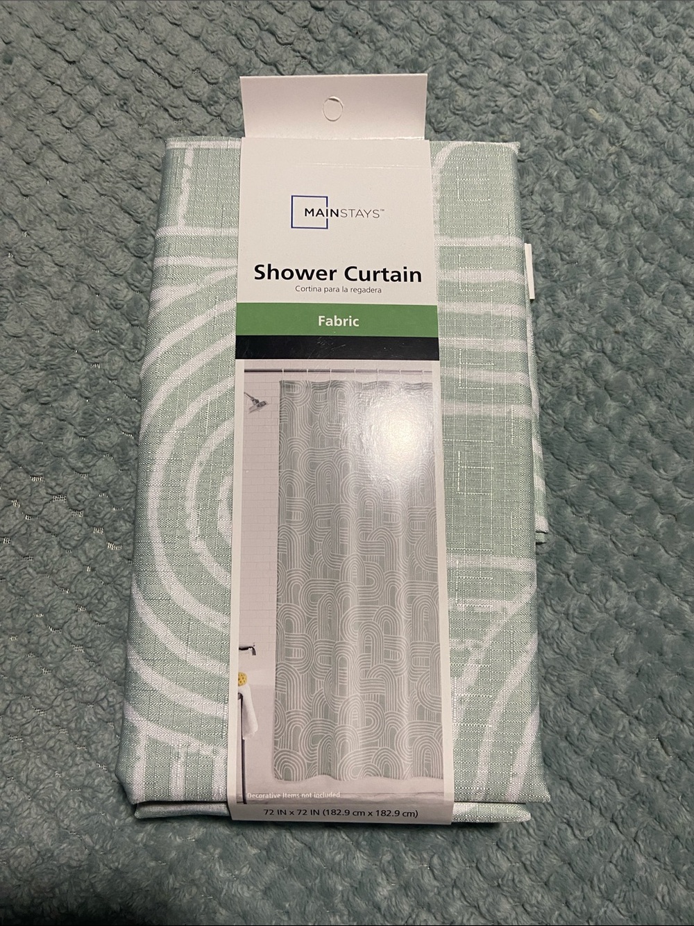 Mainstays Mint Green Geometric Fabric Shower Curtain